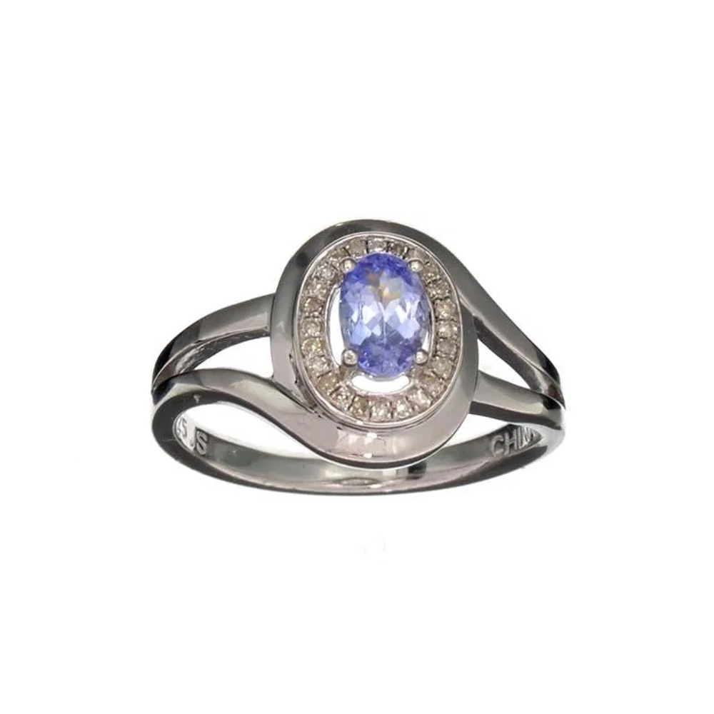 2.2k Fine Jewelry 0.50CT Tanzanite And Diamond Platinum Over Sterling Silver Rin
